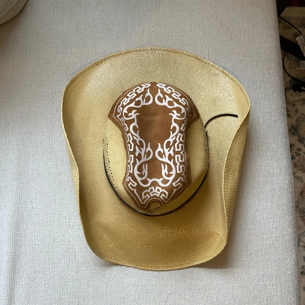 Stylish Tan Cowboy Western unisex  Hat with Brown Accents - Picture 2 of 8
